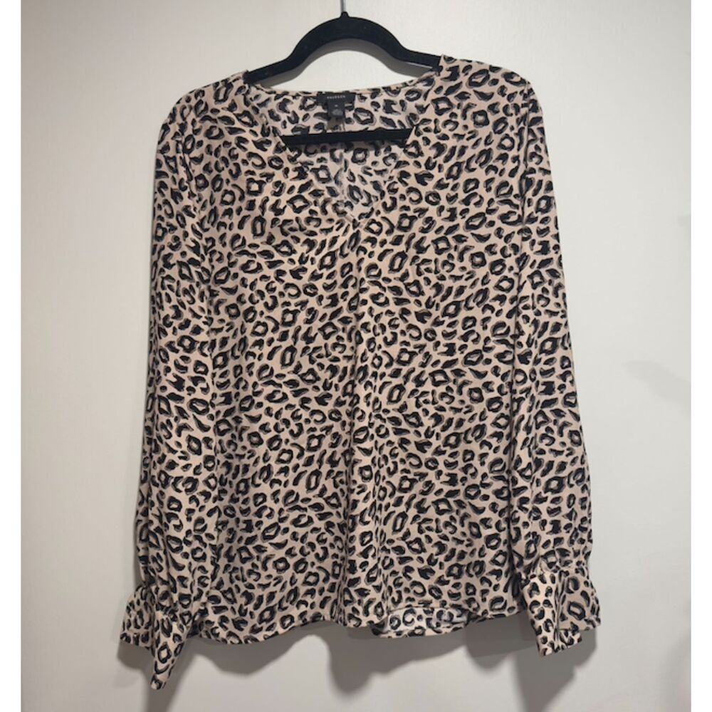 Halogen Leopard Print Blouse Long Sleeve Animal Print Top